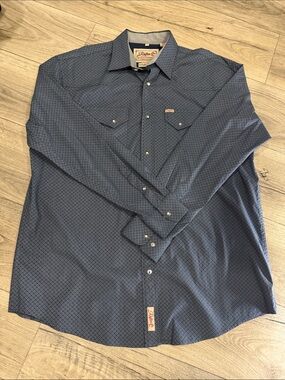 Rafter C Men’s XL ProFlex45 Western Pearl Snap Shirt Blue Geometric